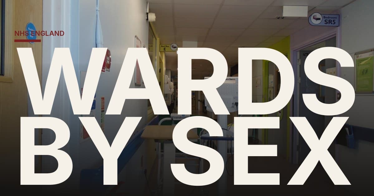 Empty NHS hospital ward corridor with the words wards by sex