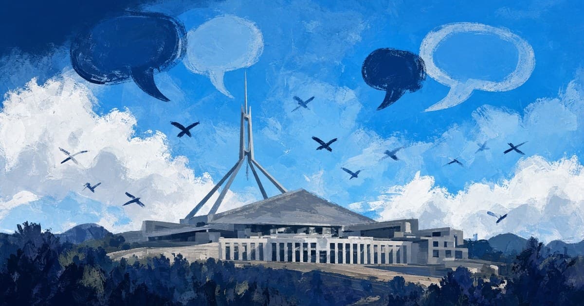 Editorial illustration of Australian Parliament House in Canberra