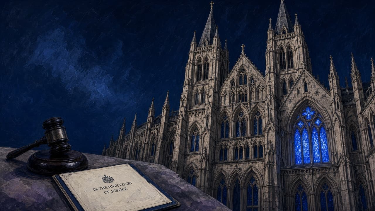 Editorial illustration of the Royal Courts of Justice in London